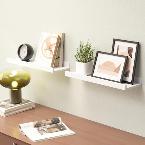 Boswillon Floating Shelves Set of 2, Small Wall Shelf with Lip, 16in, White - Image 2
