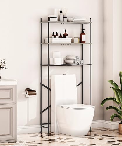 HOOBRO Over the Toilet Storage, 3-Tier Over Toilet Bathroom Organizer, Freestanding Above Toilet Shelf with Adjustable Feet, Space Saving, Easy Assembly, Greige and Black BG63TS01 - Image 2