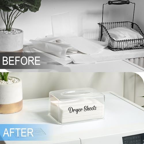 Dryer Sheet Holder, Clear Dryer Sheet Container, Dryer Sheet Dispenser Box for Laundry Room, Plastic Rectangular Tissue Box Holder Organization - Image 3