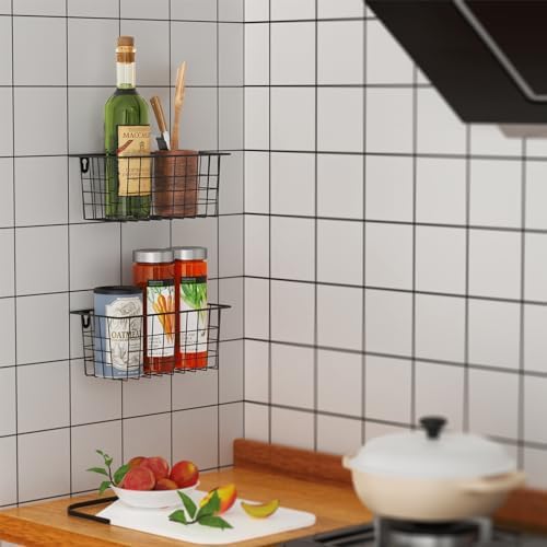 MaraFansie Hanging Kitchen Baskets Wire Storage Basket Adhesive and Screws Basket Over the Cabinet Door Organizer with Adhesive Strips and Screws Accessories, 2 Installations, 2 Pack - Image 5