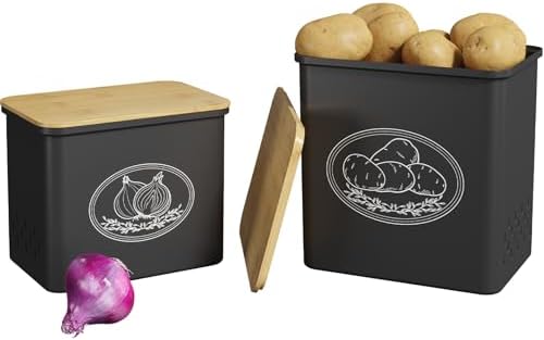 Lifewit Plastic Potato and Onion Storage Bin Box, Set of 2, Black by Lifewit