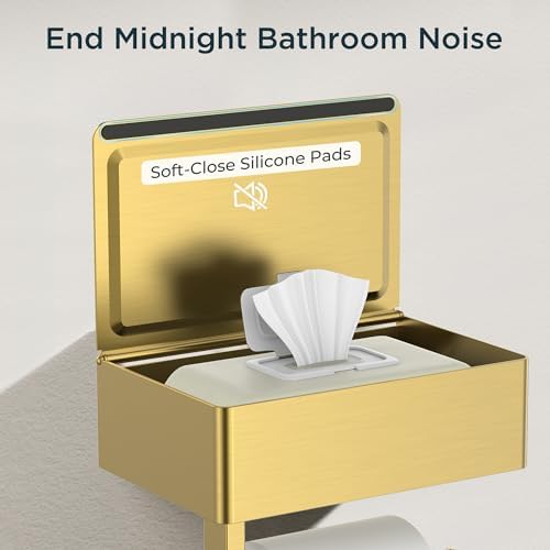 FORIOUS Toilet Paper Holder with Shelf, Wall-Mounted Modern Wipes Dispenser - Image 3