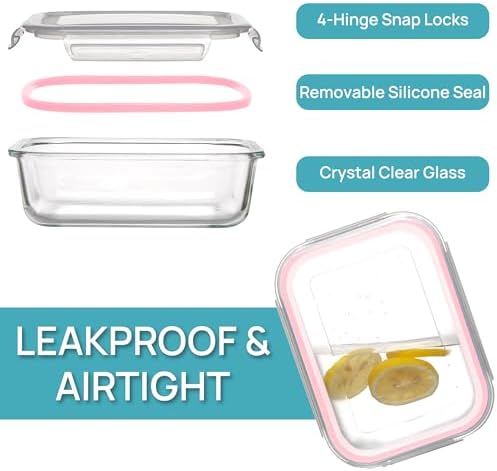 Vtopmart 5 Pack 35oz Glass Food Storage Containers with Lids, Pink - Image 6