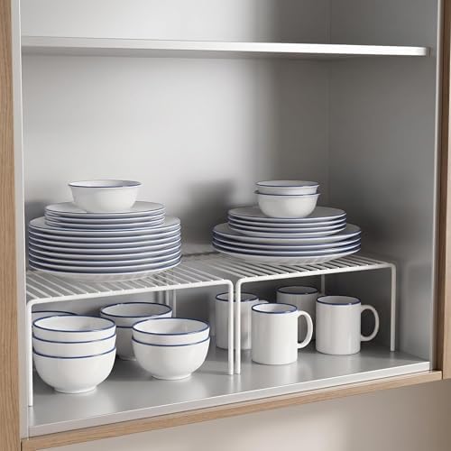 iPEGTOP Set of 2 Kitchen Cabinet Shelf Organizer, Medium (13 x 9.4 Inch) Bathroom Cabinet Organization Wire Shelf Rack, Rustproof Storage Space Saver Shelves for Countertops Pantries Utensils -White - Image 4