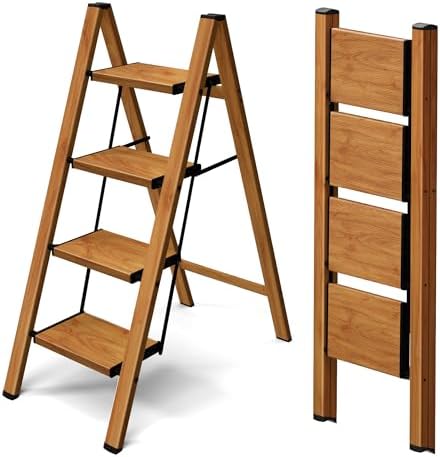 Taranta 4 Step Stool Foldable,Aluminum Step Ladder-Woodgrain by TARANTA