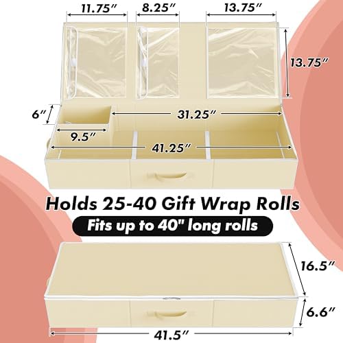 Simple Houseware 41.5" Wrapping Paper Organizer, Fits 40 Rolls, Beige - Image 2