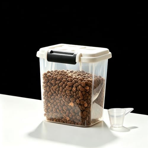 LivLab Mker Pet Food Storage Container, 5 lbs Dog Cat Treat Storage Bin with Lid, Dry Food Storage for Dog Treats, Cat Food, Cereal, Rice, Birds (4 lbs) - White by LivLabMker