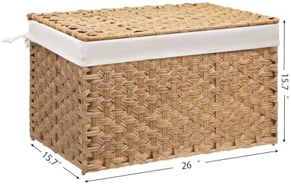 Large Wicker Storage Basket with Lid, 27.7 Gallon (105L), Natural - Image 3