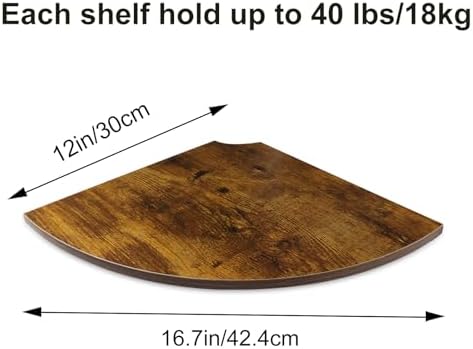 JJL Corner Shelves, 12 Inch Deep Corner Shelf Wall Mounted with Wire Hole, 4 Tier Circular arc Corner Hanging Shelving for Wall Storage, for Speaker, Cable Box, Rust Brown - Image 3