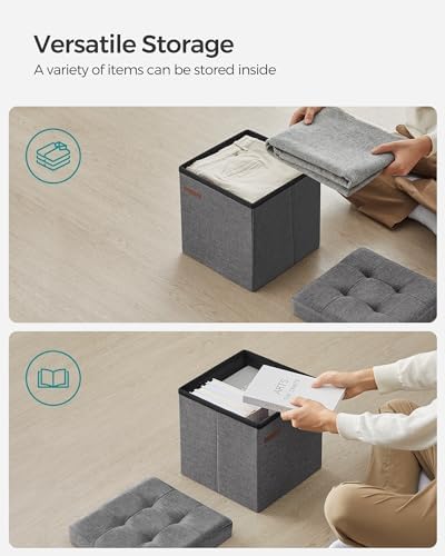 SONGMICS Small Folding Storage Ottoman, 11.8 x 11.8 x 11.8 in - Image 5