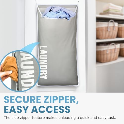 Hanging Laundry Hamper Bag XL 40x22", Space Saving over the Door Storage Bags, Behind the Door Hampers for Dirty Clothes & Wall Mounted Basket for Bathroom, Organizer for Small Room Spaces RV - Image 3