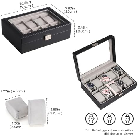 ProCase Watch Box, 10 Slot Mens Watch Display Case, Black - Image 5