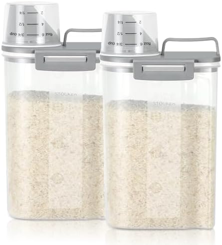 TBMax Rice Storage Container 2 Pack, Plastic Kitchen Pantry Food Storage Container with Cup, Small Pet Dog Cat Food Container Dispenser-Grey by TBMax