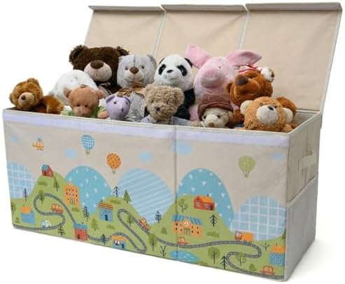 SoftOwl Extra Large Toy Storage Organizer with Lid - Sturdy, Collapsible Toy Chest Storage Box with Cute Design - Toys Bin with Dividers for Kids, Boys, Girls, Nursery, Bedroom, Play room 37"x16"x14" by SoftOwl