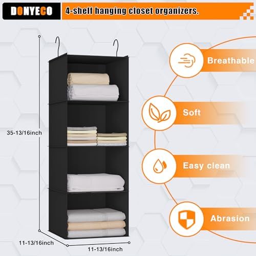 Hanging Closet Organizer 4-Shelf, Oxford Fabric Wardrobe Storage, Black - Image 3