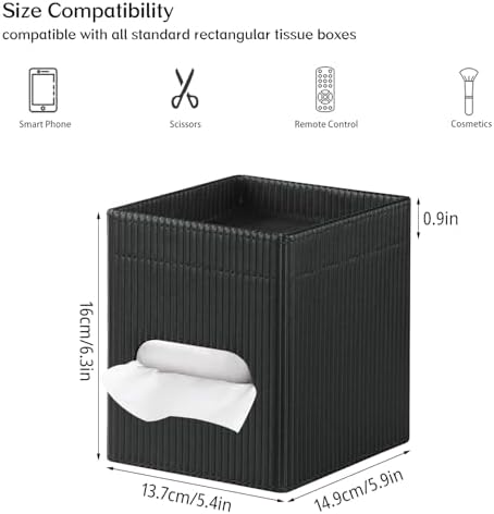 Tissue Box Cover with Storage Tray, PU Leather Square Tissue Box Holder - Image 3
