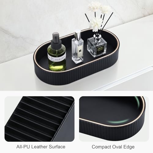 GORESE PU Leather Valet Tray Nightstand Organizer, Oval Perfume Trays Key Bowl Jewelry Dish for Bedside Dresser Entryway Table, Vanity Tray for Bathroom, EDC Trays for Men Women, 11×5.9 in, Black - Image 7
