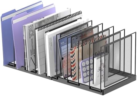 9-Section Desk File Organizer, Vertical File Holder, Mesh Desktop File Folder Metal File Binder Organizer Stand for Office Home Classroom, Black by JMHUD