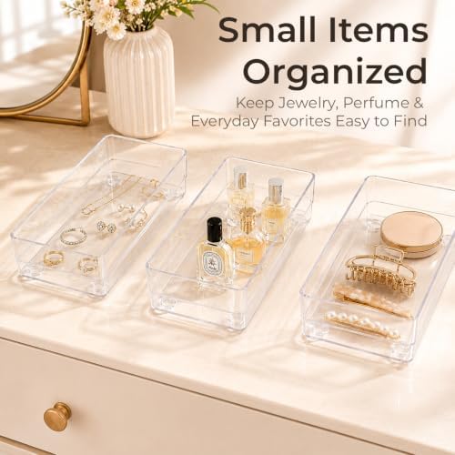 LotFancy 3 Pack Stackable Clear Plastic Drawer Organizer for Junk, 6x3x2 - Image 4
