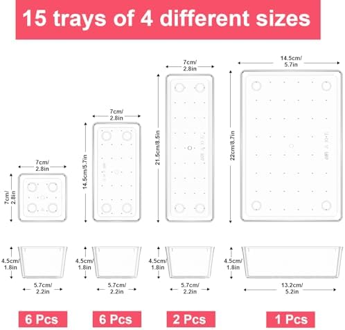 15 Pcs Clear Plastic Drawer Organizer, Makeup & Vanity Organizer - Image 2