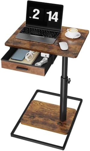 Simple Serenity Extra Large TV Tray Table with Drawer, Adjustable Height & 180° Swivel Top, C‑Shaped End Table for Eating on Couch, Sofa Side Table for Living Room, Bedroom and Small Spaces by Simple+Serenity