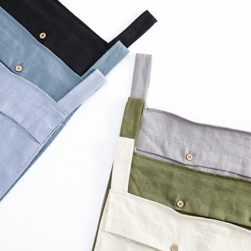 Linen Hanging Laundry Bag, 100% Linen Over The Door Laundry Hamper with Buttons and Zipper, Space Saving Door Hampers for Laundry Dirty Clothes Home Travel, Blue - Image 6
