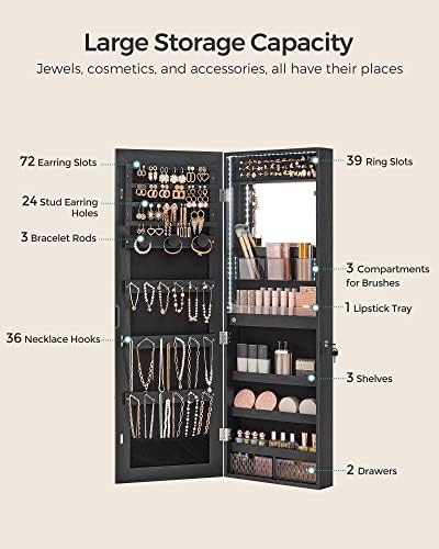 SONGMICS Mirror Jewelry Cabinet Armoire, Wall or Door Mounted, Lockable - Image 4