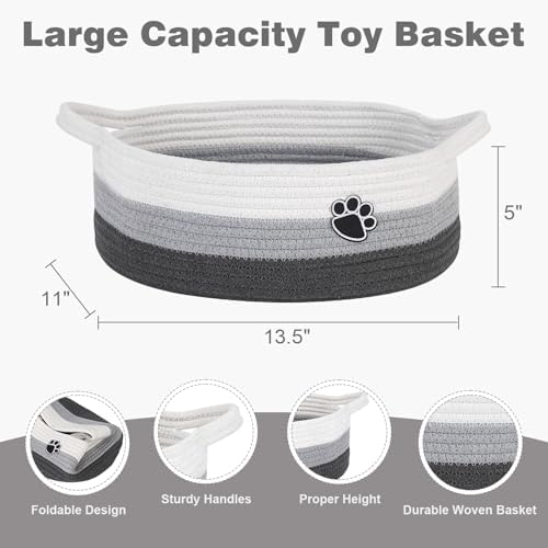 Optish Dog Toy Basket, Toy Box and Bin for Dog Cat Storage, 13.5" X 11" X 5" Small Woven Rope Basket for Baby Storage, Closet, Living Room, White & Grey - Image 3