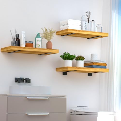 4 Pack - 14 inch Black Hidden L Shelf Bracket (1/5 Inch Thicked) Iron Floating Shelf Brackets Rustic Industrial Metal Brackets for Shelf Support - Image 4