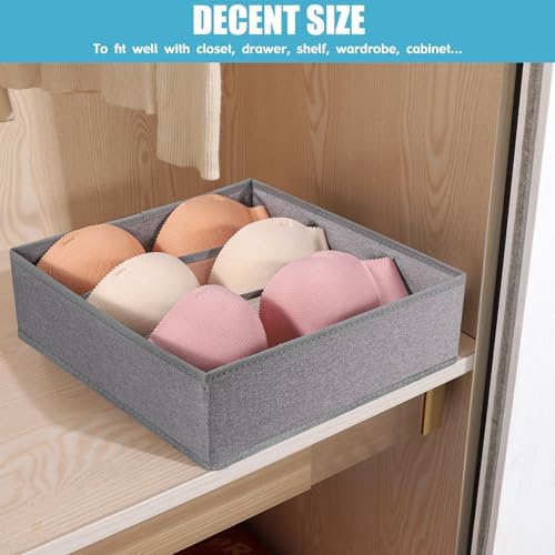 Bra Storage Drawers Organizer for Clothing Underwear Dresser Drawer Organizer Dividers Foldable Storage Cube Bins for Bra, Underwear,3 Pack （Grey） - Image 4