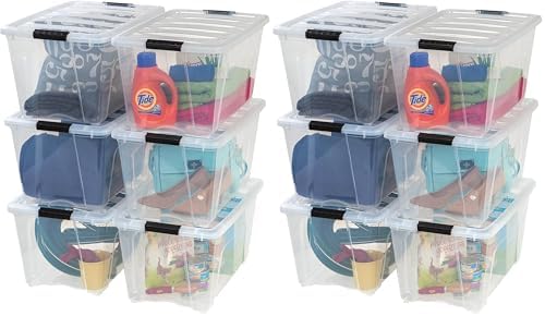 IRIS USA 54 Qt Stackable Plastic Storage Bins with Lids, 12 Pack - BPA-Free, Made in USA - See-Through Organizing Solution, Latches, Durable Nestable Containers, Secure Pull Handle - Clear by Unknown