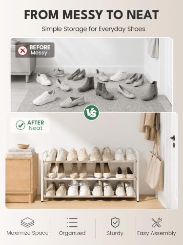 Bumusty 3 Tier Expandable Shoe Rack for Closet, White - Image 6