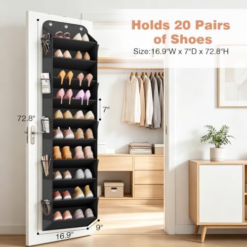 LANTEFUL Over the Door Shoe Organizer, Hanging Shoe Rack for Closet, Black - Image 2