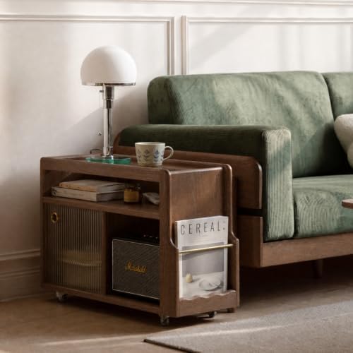 Solid Oak Side Table with Storage, Narrow End Table with Magazine Rack by Wayshome