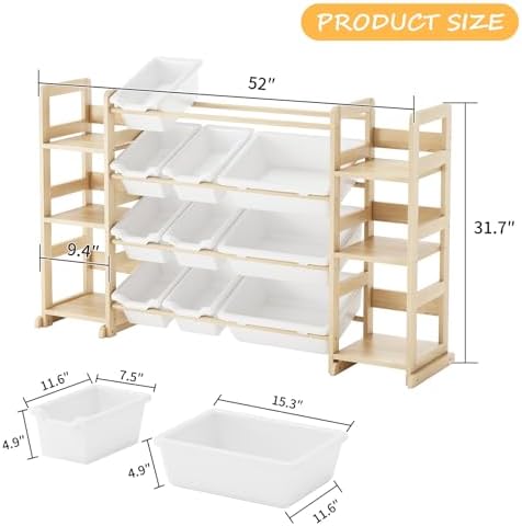 EXPERLAM Extra Large Toy Storage - Toy Storage Organizer, Wooden Toy Organizer with 6 Side Shelves and 12 Bins, 3-in-1 Bookshelf for Kids Rooms, Playroom, Nursery, White - Image 2