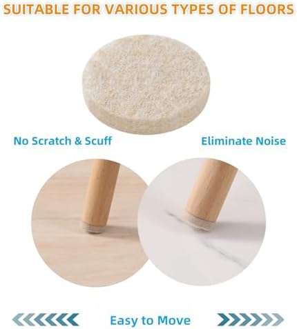Furnigear Felt Furniture Pads for Hardwood Floors - Self Adhesive Chair Felt Pad, Floor Protector for Furniture Feet, Furniture Sliders Moving Furniture Smoothly, Anti Scratch 108 Pcs 5/8" Round Beige - Image 5