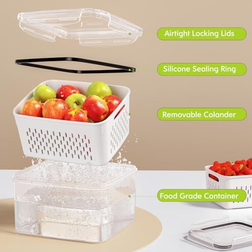 HOMETALL 8 Pack Fruit Storage Containers for Fridge, Produce Containers for Fridge with Colander, Leakproof Fridge Organizers and Storage for Berry Vegetable Salad Lettuce Meat Food - Image 6