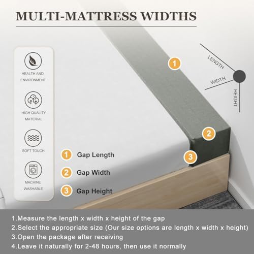 Mattress Extender for Twin/Twin XL/Queen/King Bed, Bed Gap/Space/Crack Filler Between Headboard and Mattress or Wall, High-Density Foam with Removable Cover(Dark Gray-LxWxH-60 * 2 * 12in) - Image 6