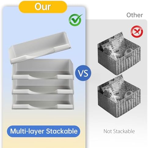4 Pack Stackable Paper Trays for Letter Documents, Desktop File Organizers for Office Supplies, Stackable Desk Tray Holder for Paper Storage, Gray - Image 3