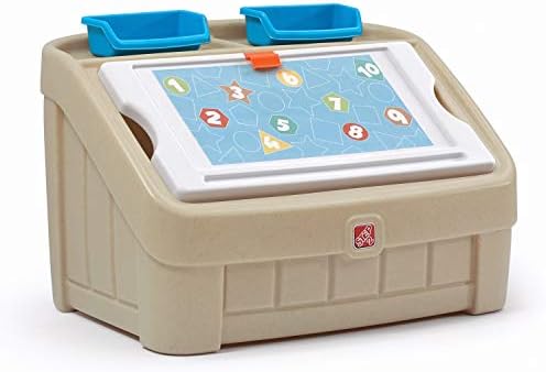 Step2 2-in-1 Toy Box & Art Lid, Kids Toy Storage Bin & Organizer, Easel & Chest in One, Made of Durable Plastic, For Toddlers 2+ Years Old, Tan by Unknown