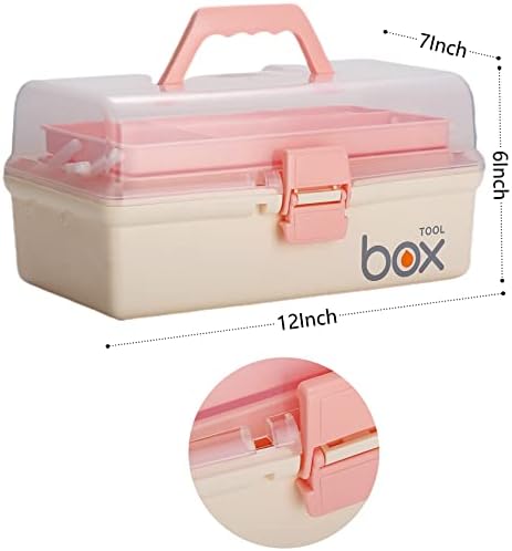Kinsorcai 12'' Three-Layer Clear Plastic Storage Box/Tool Box, Multipurpose Organizer and Portable Handled Storage Case for Art Craft and Cosmetic (White) - Image 2