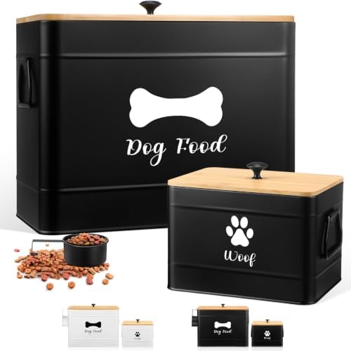 Newtay 2Pcs Extra Large Metal Dog Food Containers Airtight 12&3.5 Lb, Black by Newtay