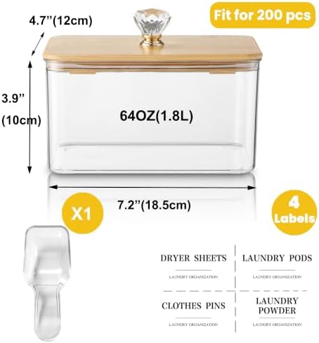 Dryer Sheet Holder with Lid, Clear Dryer Sheet Container, Dryer Sheet Dispenser with 4 Labels, Laundry Sheet Holder for Laundry Room and Organization - Image 2