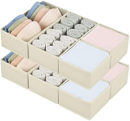 DIMJ Drawer Organizers for Clothing, Set of 8 Fabric Closet Organizers and Storage, Dresser Organizers, Drawer Dividers for Baby Clothes, Socks, Belt, Tie (Beige) by DiMJ