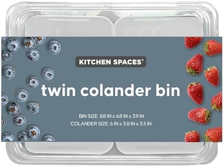 Kitchen Spaces Twin Colander Stackable Food Storage Organizer for Fridge, Freezer, and Pantry, 8.8" x 6.8" x 3.9", Blue by KitchenSpaces