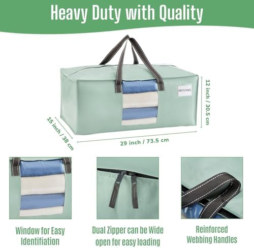 VENO Heavy Duty Moving Bags, Storage Bags, Clear Window, Light Green,6 Pack - Image 3