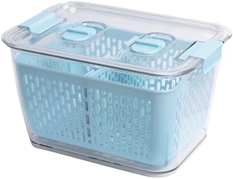 Kitchen Spaces Colander Bin, Produce Saver, Fridge Organizer With Lid, Wash, Strain and Store, Great for Refrigerator, Freezer and Pantry, Medium, Blue, Pack of 1 - Image 2