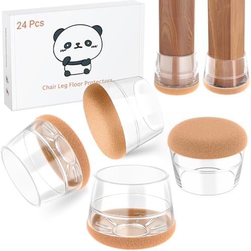 24 PCS Silicone Chair Leg Floor Protectors Large (1.3"-1.4") Rubber Felt Furniture Pads Chair Legs Caps/Covers for Hardwood Floors, Tile from Scratches & Reduce Noise - Round, Clear by Meldel