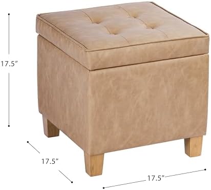 HomePop 18" Square Tufted Storage Ottoman - Sand Faux Leather - Image 3
