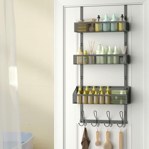 4-Tier Over The Door Hooks Organizer, Over Door Hanger with 12 Coat Hooks & 3 Mesh Baskets, Space-Saving, Rustproof Storage Organizer for Bathroom, Bedroom, Kitchen, Dorm, Black - Image 6